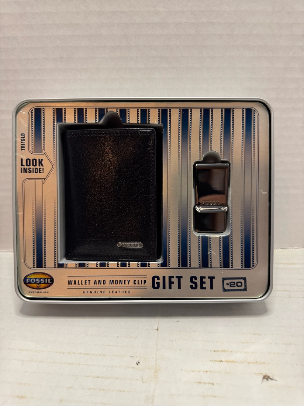Fossil Black Leather Wallet and Money Clip Gift Set Men’s Genuine Leather NEW